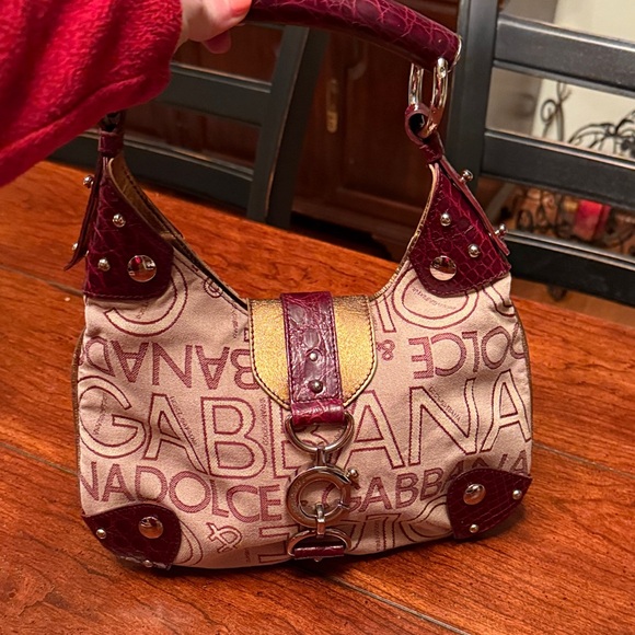 Dolce & Gabbana Handbags - Dolce & Gabbana Burgundy and Gold Shoulder Bag